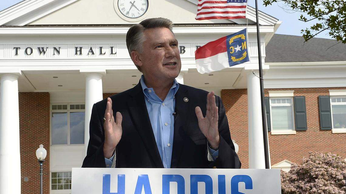 Rev. Mark Harris, candidate in the 9th Congressional District, speaks to his supporters during a rally in Matthews on April 21, 2016. The former pastor of First Baptist Church of Charlotte is again challenging incumbent US Rep. Robert Pittenger for the Republican nomination.