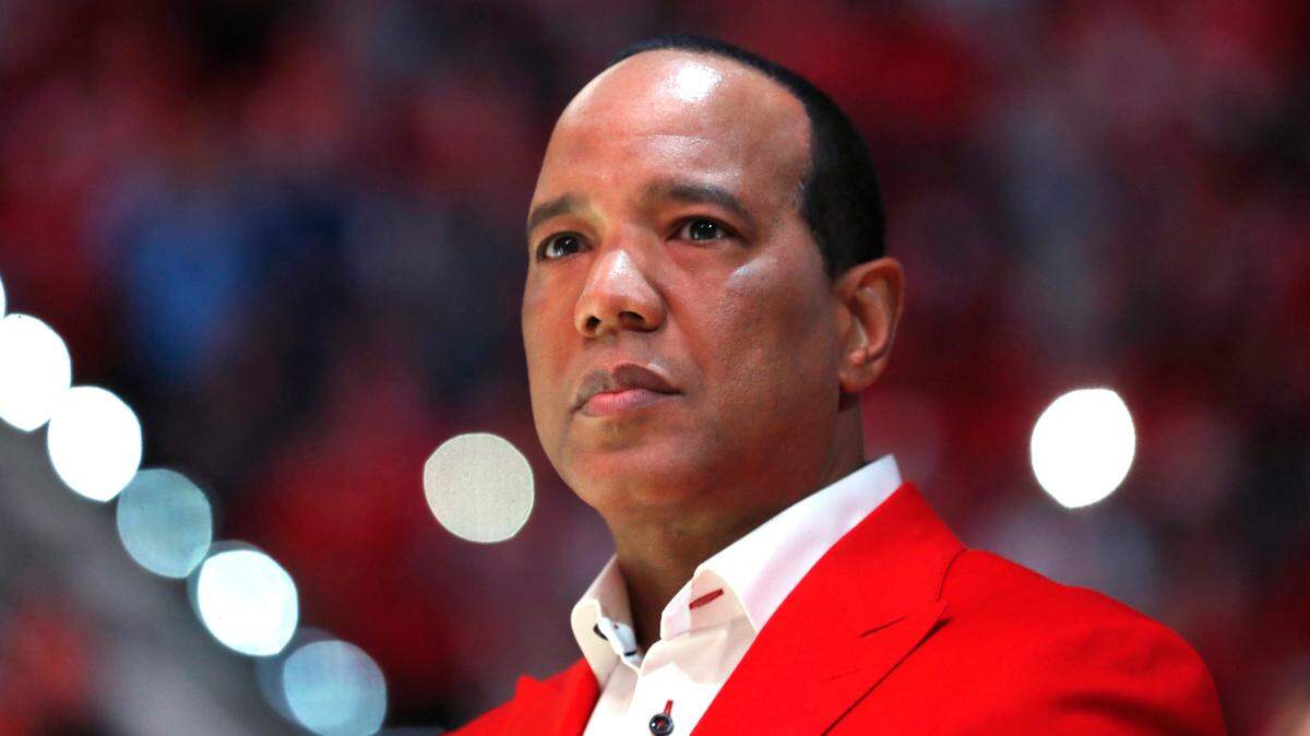 N.C. State head coach Kevin Keatts watches the team introductions before N.C. State’s game against UNC at PNC Arena in Raleigh, N.C., Saturday, Feb. 26, 2022.
