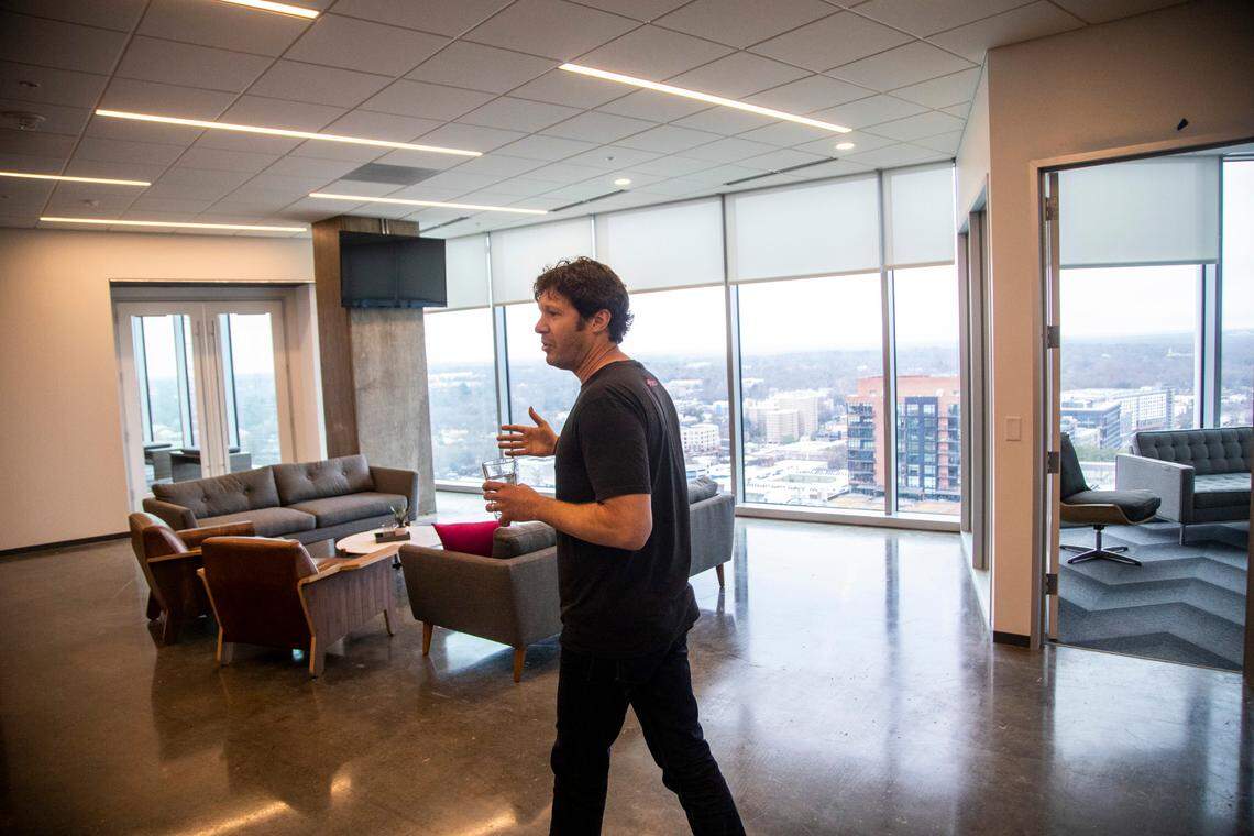 Todd Olson, Pendo CEO and founder, shows  off the software company’s new downtown Raleigh headquarters Wednesday, Feb. 23, 2022.