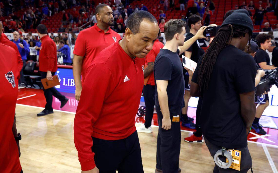 N.C. State head coach Kevin Keatts walks off the court after Duke’s 79-64 victory over N.C. State at PNC Arena in Raleigh, N.C., Monday, March 4, 2024.