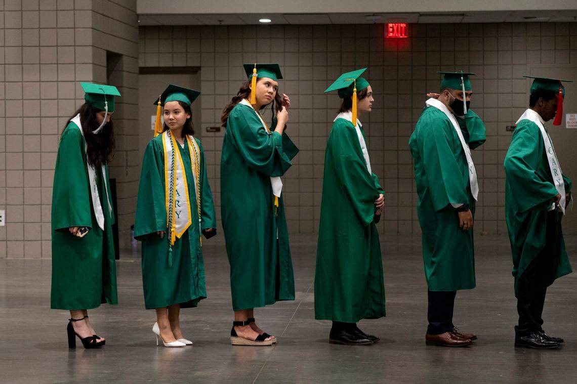 Cary High School Class of 2022 graduates wait for their Graduation Ceremony to start at the Raleigh Convention Center on Wednesday, June 15, 2022.