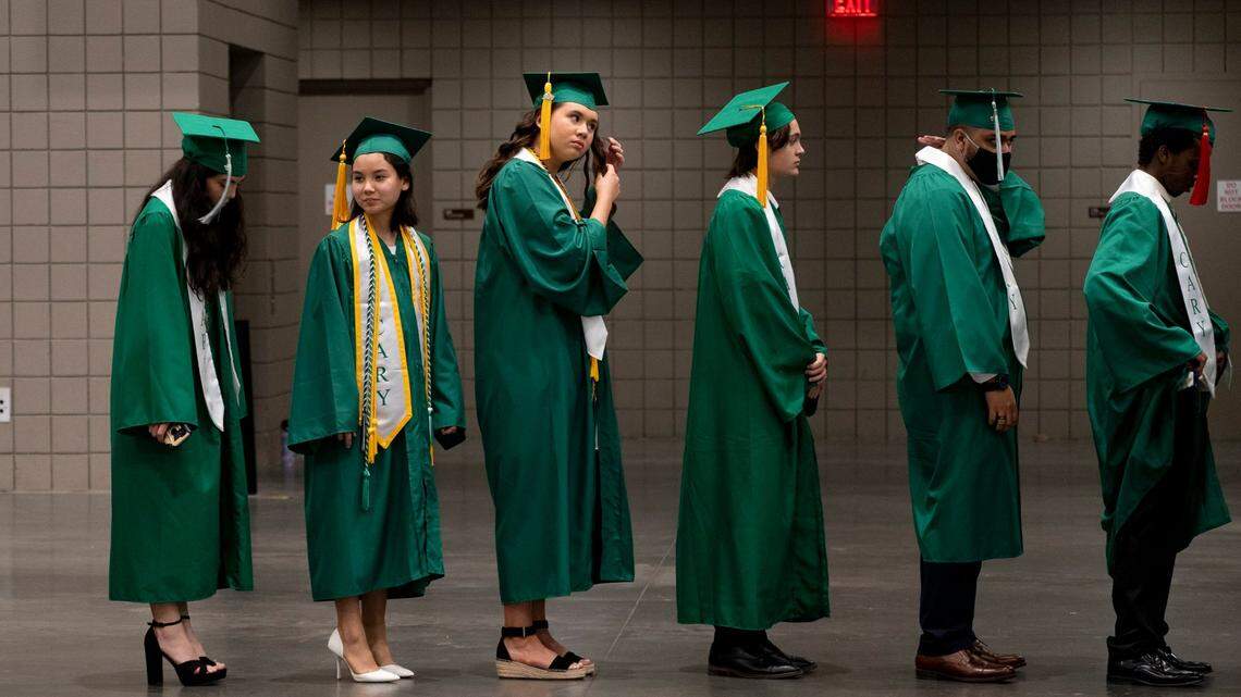 Cary High School Class of 2022 graduates wait for their Graduation Ceremony to start at the Raleigh Convention Center on Wednesday, June 15, 2022.