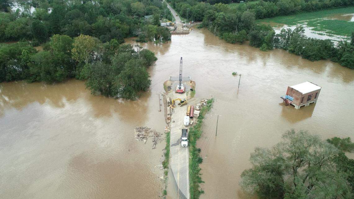 The old bridge that carried N.C. 42 over the Deep River at Carbonton had been removed when Hurricane Florence sent the river over its banks last fall and flooded the work site.