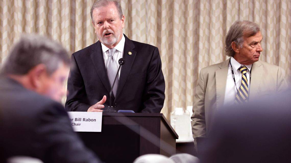 Senate leader Phil Berger talks about HB755, the “Parents’ Bill of Rights,” during a N.C. Senate Rules Committee meeting at the Legislative Building in Raleigh, N.C., Tuesday, May 31, 2022. Rules Committee chair Bill Rabon stands to the right.