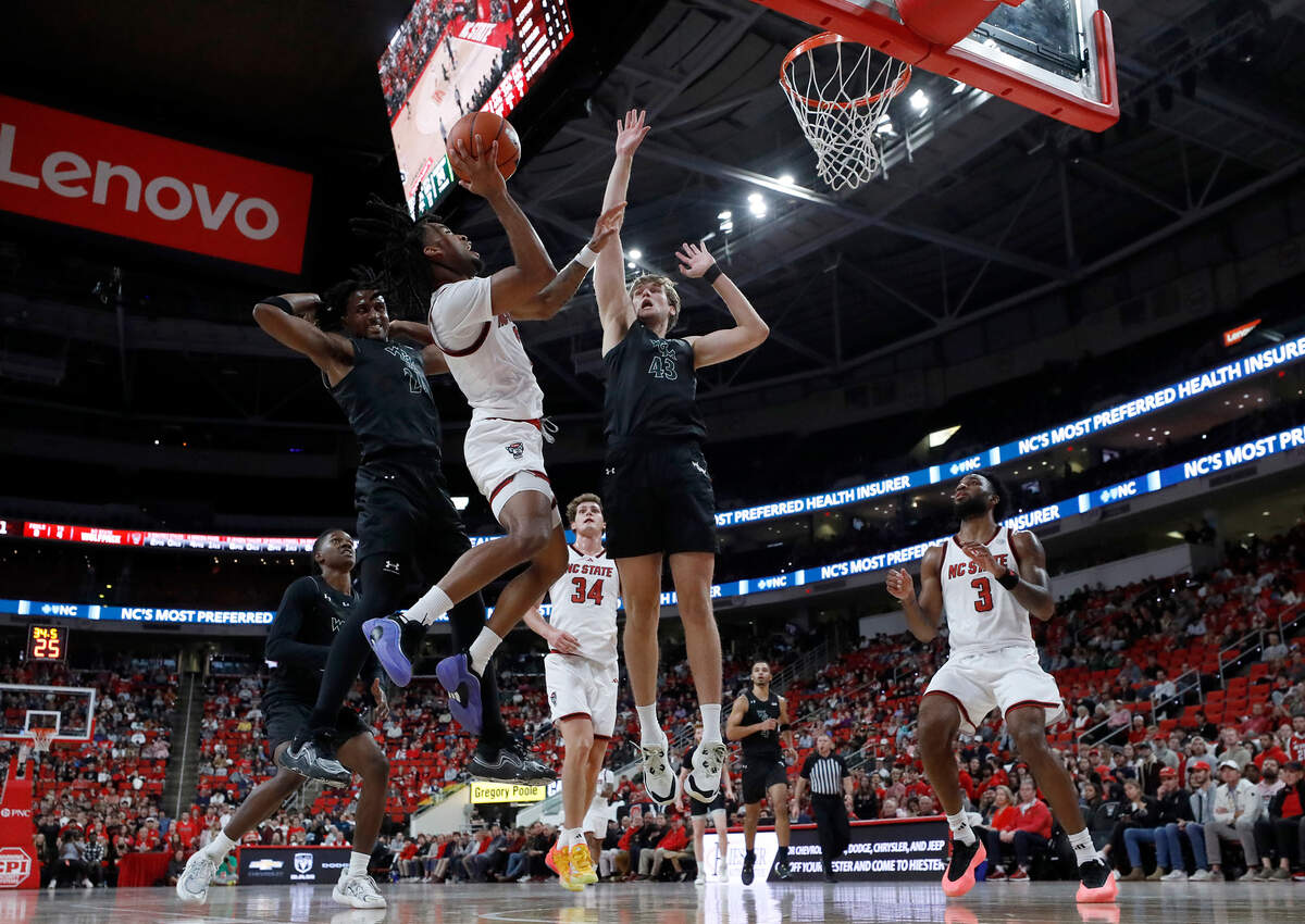 N.C. State’s Jayden Taylor drives to the basket during the first half of the Wolfpack’s 84-61 win over William & Mary at Lenovo Center on Friday, Nov. 22, 2024, in Raleigh, N.C.