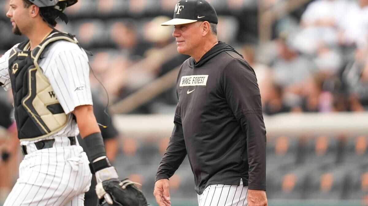 Wake Forest head baseball coach Tom Walter during a NCAA regional baseball game between Cincinnati and Wake Forest at Lindsey Nelson Stadium in Knoxville, Tenn., on May 30, 2025.