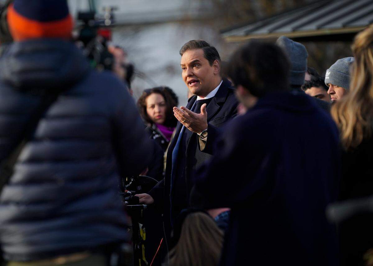 Congressman George Santos (R-NY) holds a press conference on the House Triangle outside of the United States Capitol on Thursday, Nov. 30, 2023, in Washington, DC.