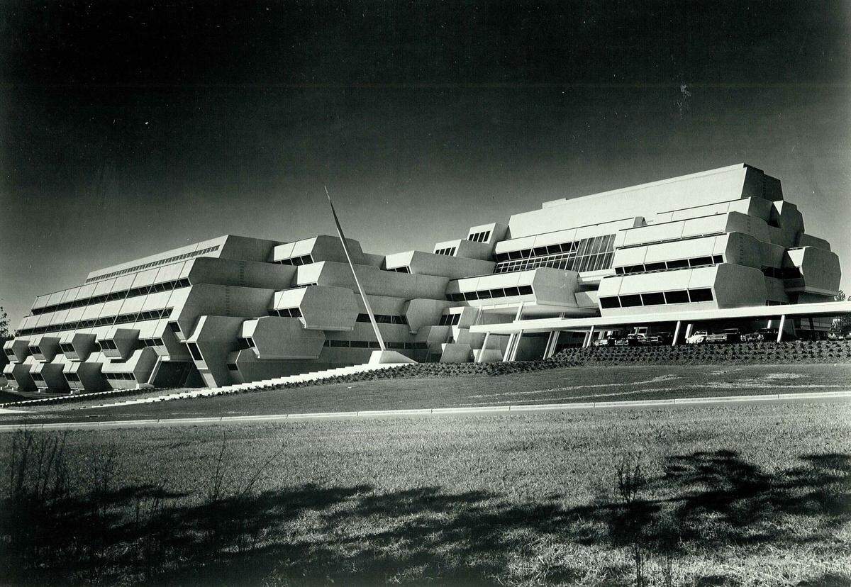 The Elion-Hitchings Building when it was still the headquarters of Burroughs Wellcome.