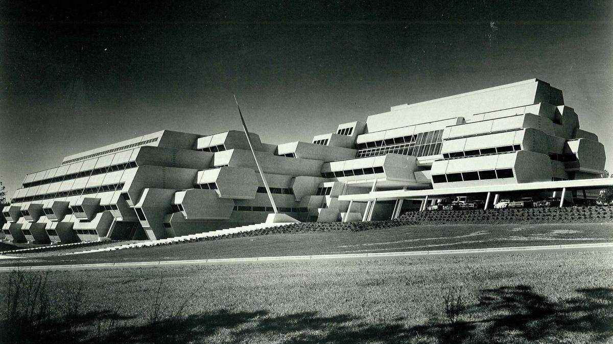 The Elion-Hitchings Building when it was still the headquarters of Burroughs Wellcome.