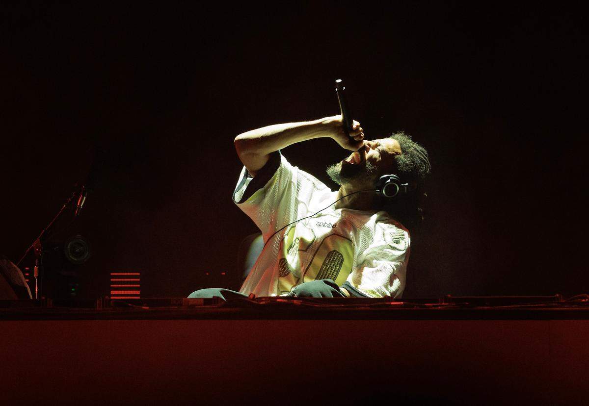J. Cole performs during the fifth Dreamville Festival on Sunday, April 6, 2025, at Dorothea Dix Park in Raleigh, N.C.
