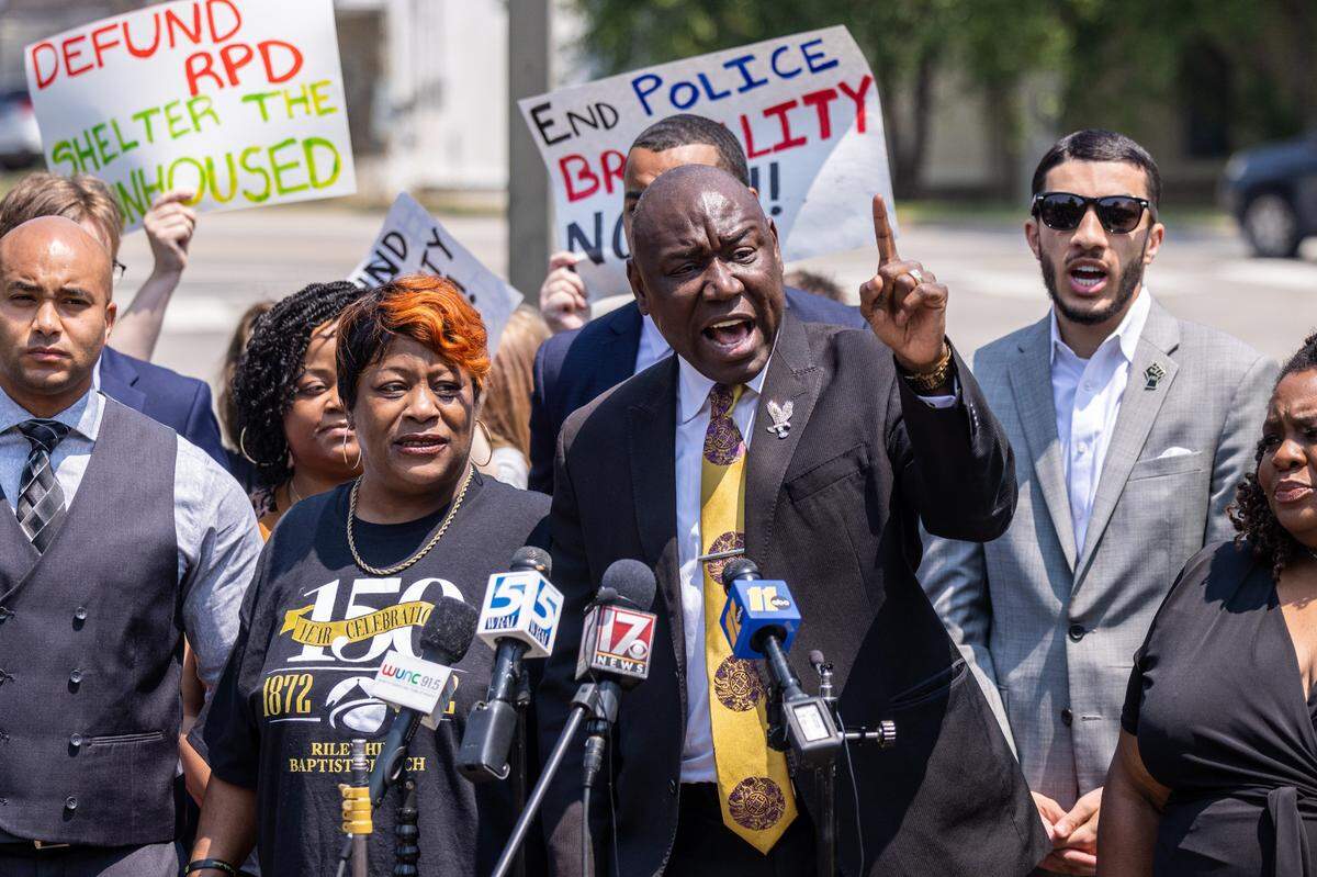 Civil rights attorney Ben Crump hosts a press conference Friday, June, 9, 2023 at Dr. Martin Luther King, Jr. Memorial Gardens in Raleigh where he urged Wake County district attorney to “do its part” in the case of Darryl “Tyree” Williams, a Black man who died in January after being tased by Raleigh police. An autopsy report released earlier this week declared that Williams’ death was a ‘homicide.’