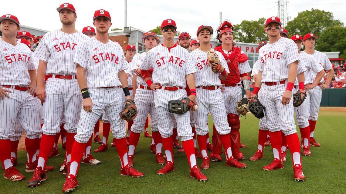 Wolfpack players wait to take the field before N.C. State's game against North Carolina at Doak Field Friday, April 27, 2018.