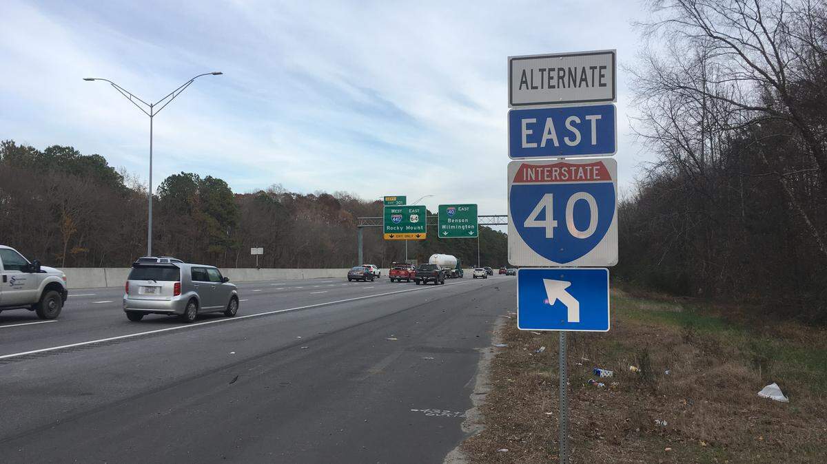 Signs like these around the Raleigh Beltline direct drivers to alternative routes to eastbound Interstate 40. Drivers should heed them only if traffic has come to a halt or they are directed that way by electronic signs along the highway.