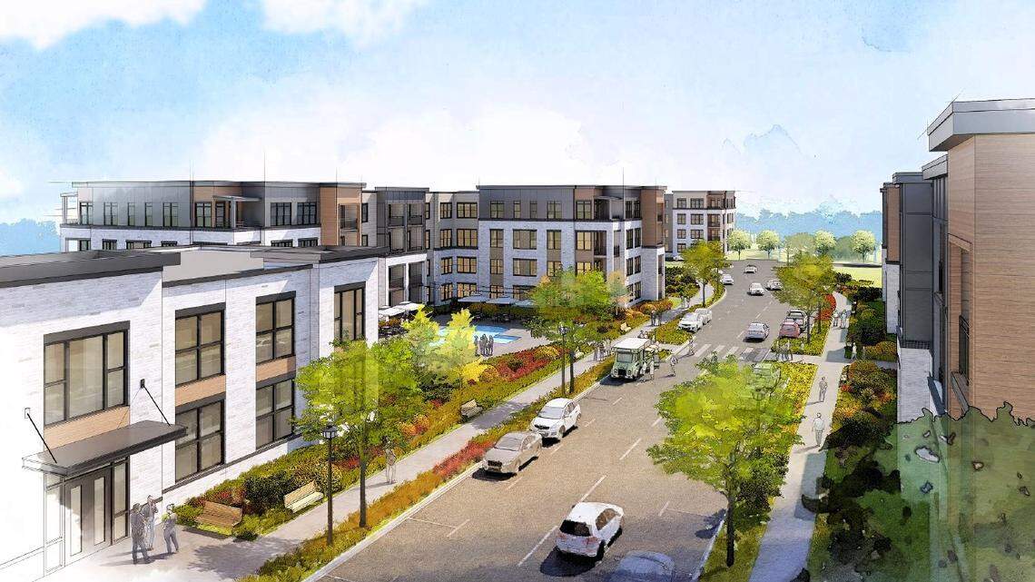 A central road could connect apartment buildings in developer D.R. Bryan’s Meridian Lakeview plan for East Lakeview Drive off U.S. 15-501 in Chapel Hill. The project also could feature affordable senior apartments and a public lawn for events and recreation.
