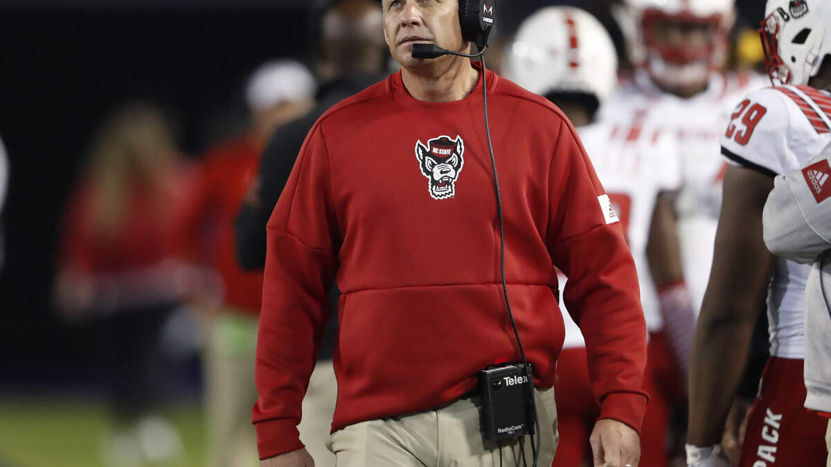 N.C. State coach Dave Doeren paces on the sideline during the second half of the team’s NCAA college football game against Georgia Tech on Thursday, Nov. 21, 2019, in Atlanta. Georgia Tech won 28-26.