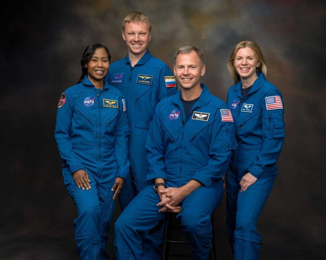 NASA announced the SpaceX Crew-9 mission heading in 2024 to the International Space Station. From left: Mission Specialist Stephanie Wilson, Roscosmos cosmonaut Mission Specialist Aleksandr Gorbunov, Pilot Nick Hague and Commander Zena Cardman, who is a UNC graduate.