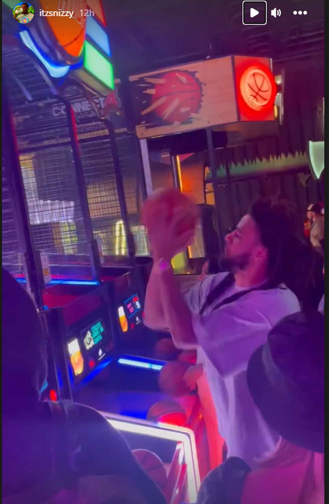 Social media videos show J. Cole at Dave & Buster’s in Cary after the Dreamville Festival on April 2, 2023.
