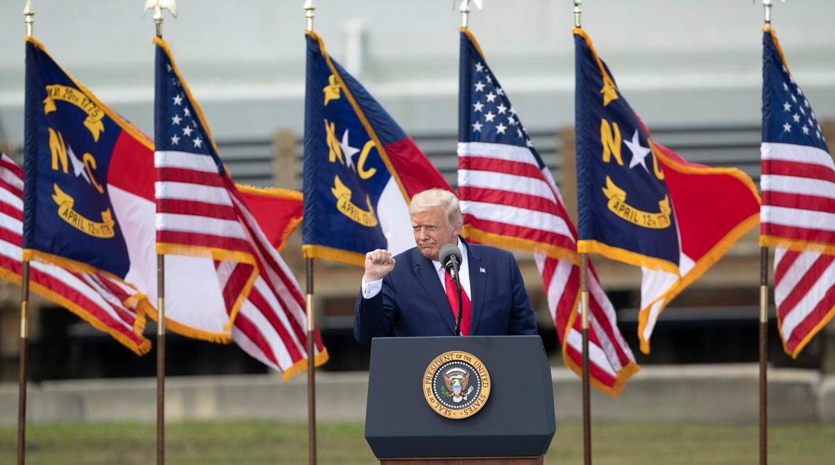 President Donald J. Trump honors veterans at the U.S.S. Battleship North Carolina during a visit to designate Wilmington, N.C. a WWII Heritage City on Wednesday, September 2, 2020 in Wilmington, N.C.