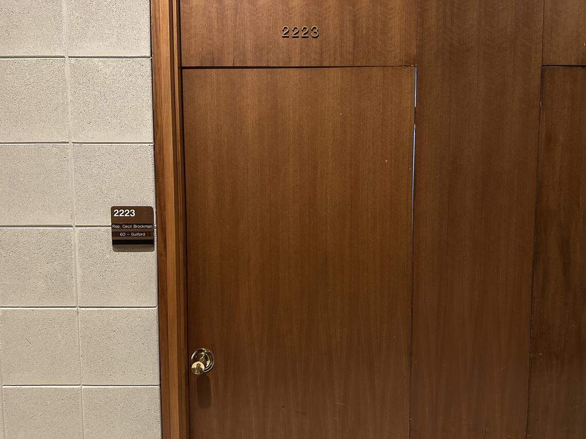 N.C. Rep. Cecil Brockman’s office on the second floor of the Legislative Building in downtown Raleigh where the General Assembly meets, seen here on Oct. 13, 2025.