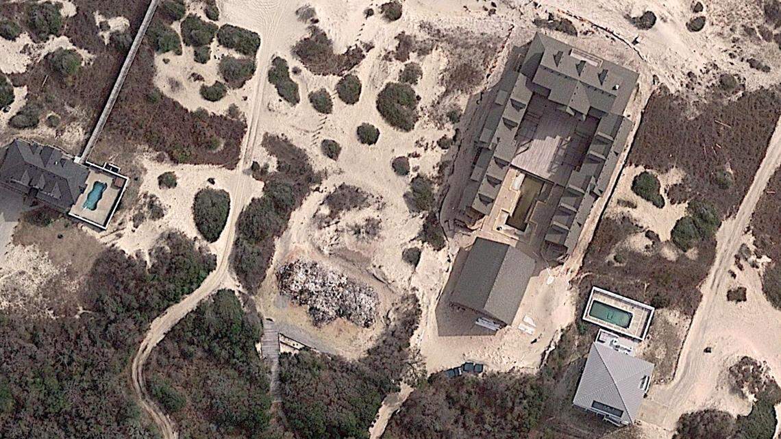 Aerial view of Elizabeth Letendre's 24-bedroom house north of Corolla in North Carolina's Outer Bank.