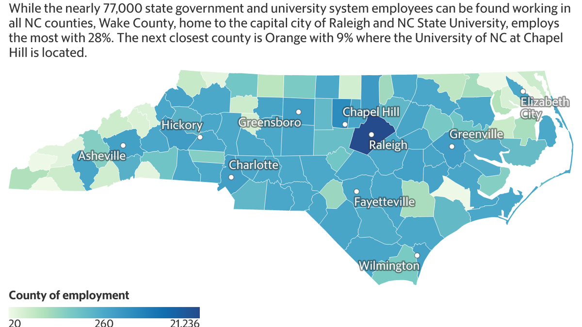 How many people work for the state of North Carolina? Where? Here’s the breakdown.