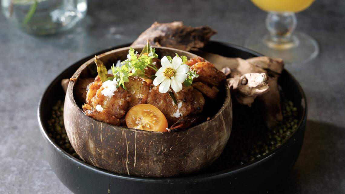 Chestnut Pepper Fry and a Chaand Shower cocktail are pictured at Barsa on Thursday, Sept. 25, 2025, in Durham, N.C.