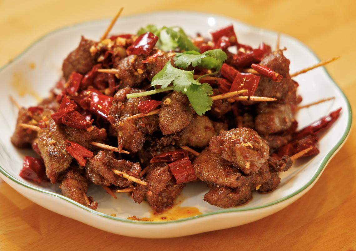 Toothpick Lamb is photographed at Chuan Cafe on Thursday, March 5, 2026, in Raleigh, N.C.