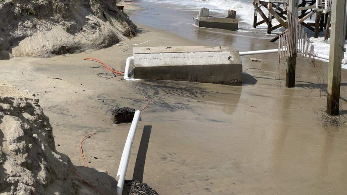 The exposed hazards are on the beach near Ocean Drive in Rodanthe, North Carolina, the National Park Service reports.