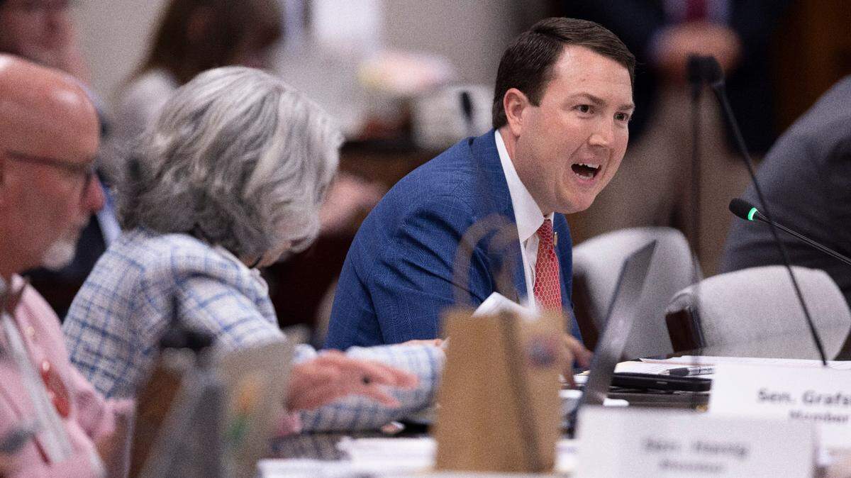 Senator David W. Craven, introduces an amendment to HB 442  to prohibit shrimp trawling in all inshore fishing waters and within  one-half mile of the shoreline, during the Senate Agriculture, Energy and Environment committee meeting on Tuesday, June 17, 2025 at the North Carolina General Assembly in Raleigh, N.C. 