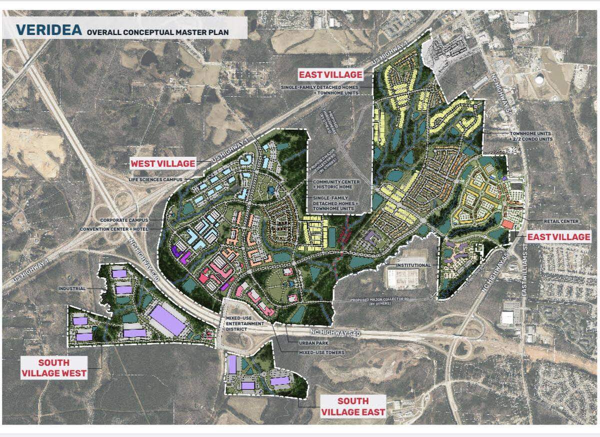 Overall conceptual plan for the 1,100-acre Veridea project in Apex.