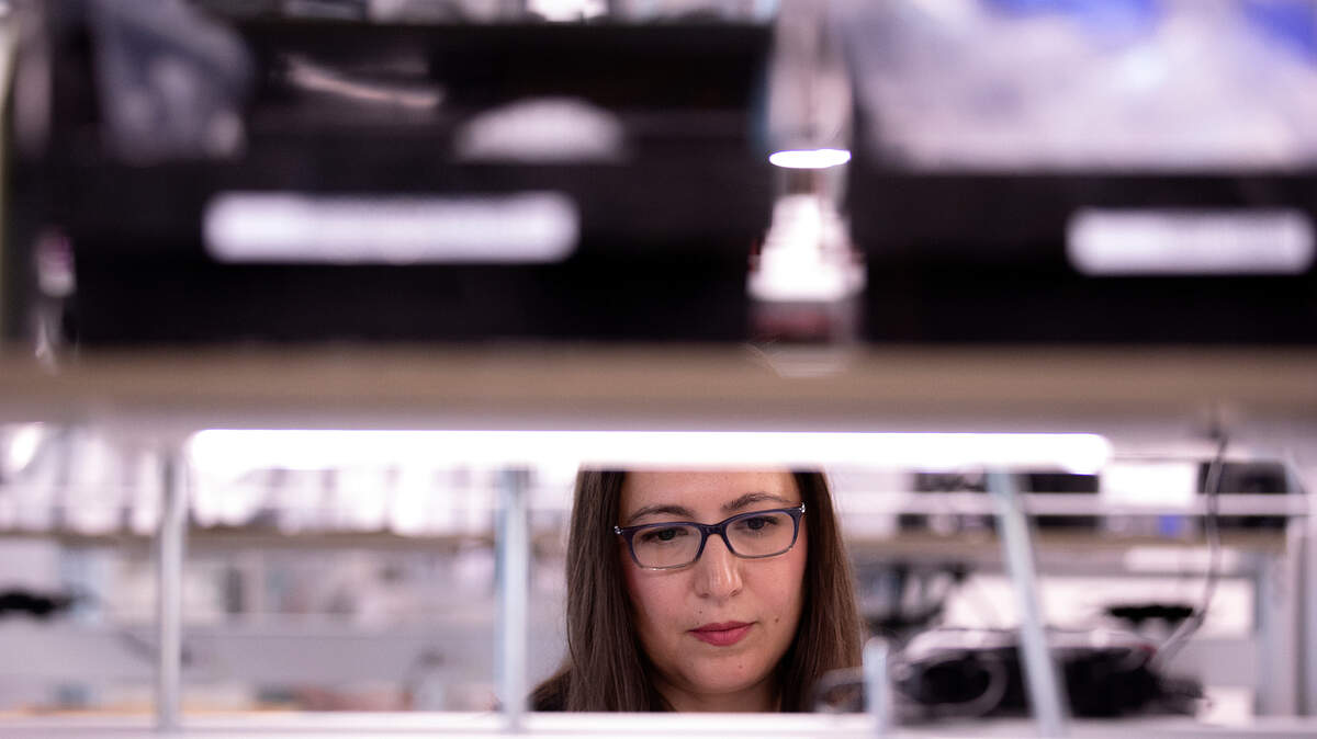 Zehra Parlak, founder of Qatch Technologies, works in the company’s laboratory space on Friday, Dec. 8, 2023, in Durham, N.C.