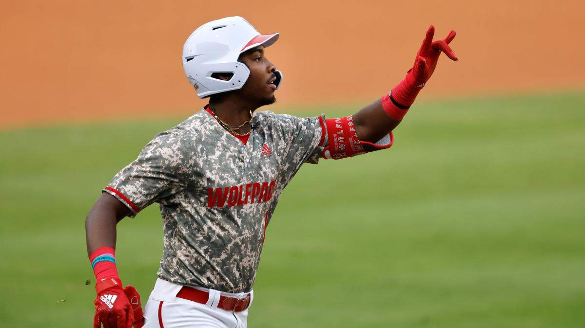 N.C. State’s LuJames Groover III celebrates coming around the bases after hitting a two-run home run in the first inning during the ACC Baseball Championship. On Friday, Groover hit two more home runs in a 5-1 win over Campbell in the NCAA Tournament’s Columbia regional.
