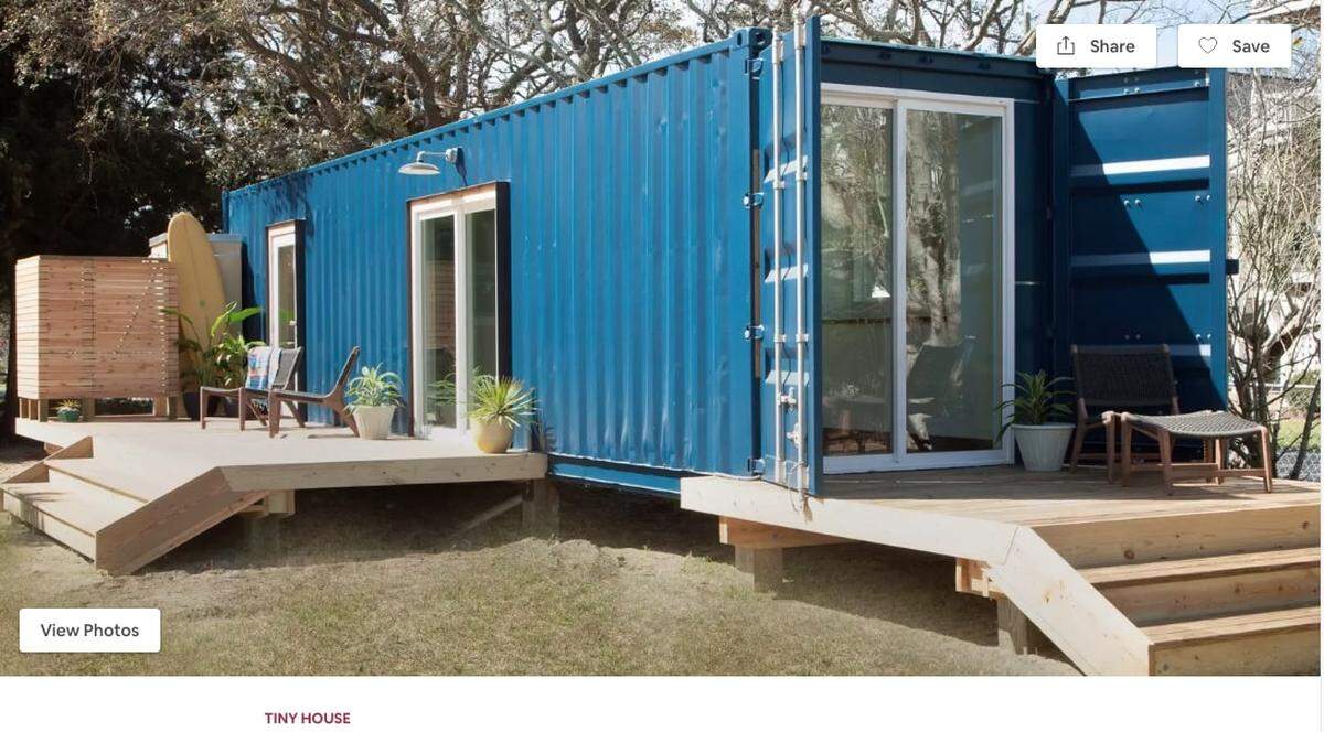 One of the two shipping container homes available as rentals at Carolina Beach, N.C.