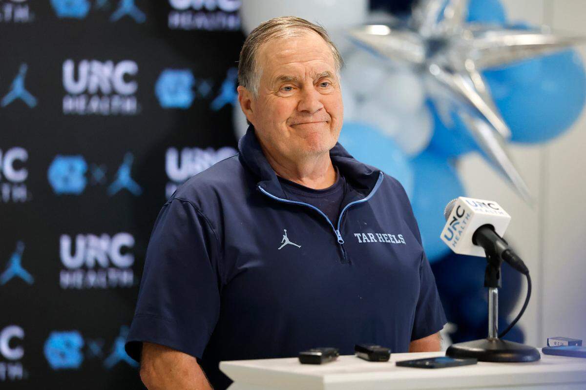 North Carolina football coach Bill Belichick listens to a question during a press conference at the Kenan Football Center in Chapel Hill, N.C., Tuesday, June 10, 2025.