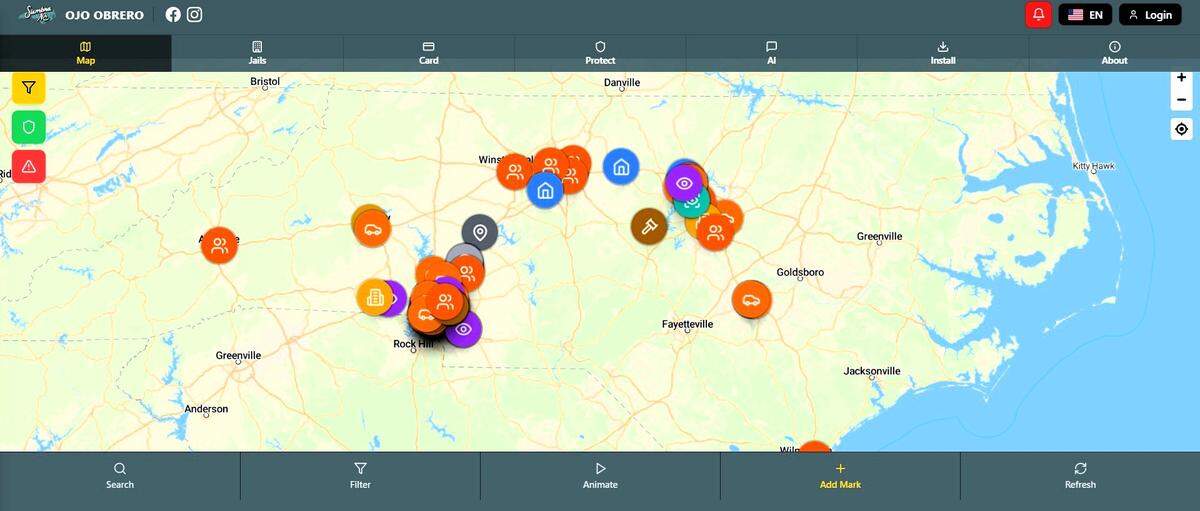 Siembra NC has created a new app, OJO Obrero, to help immigrants, Hispanic residents and their allies track and report ICE activities across the state. Each incident is verified before being added to the map.
