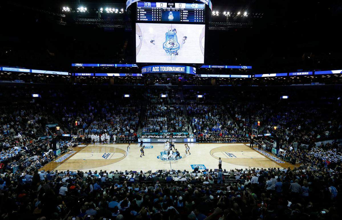 North Carolina and Duke tipoff in the semifinals of the New York Life ACC Tournament at the Barclays Center in Brooklyn, N.Y., Friday, March 10, 2017.