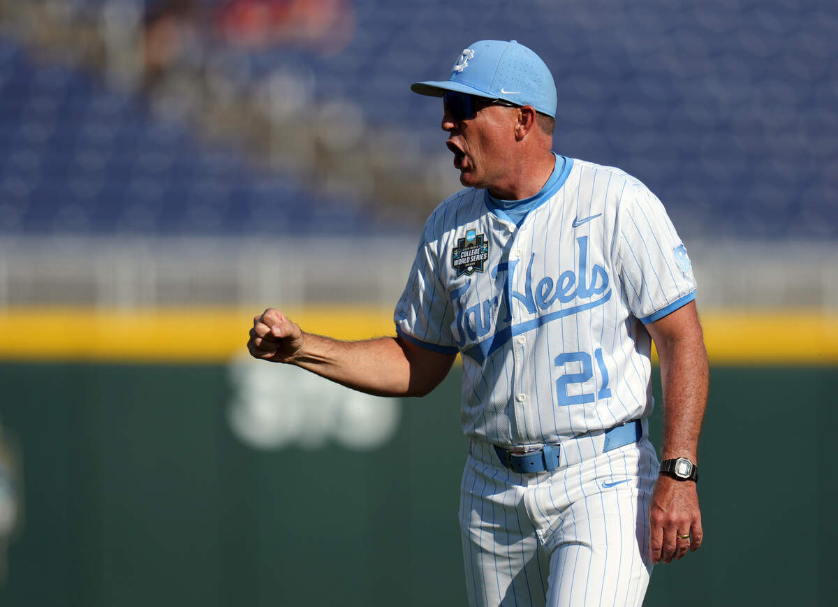 Scott Forbes of the North Carolina Tar Heels reacts prior to Game 3 of the NCAA College World Series baseball finals against the Oklahoma Sooners at Charles Schwab Field on June 22, 2026 in Omaha, Nebraska.