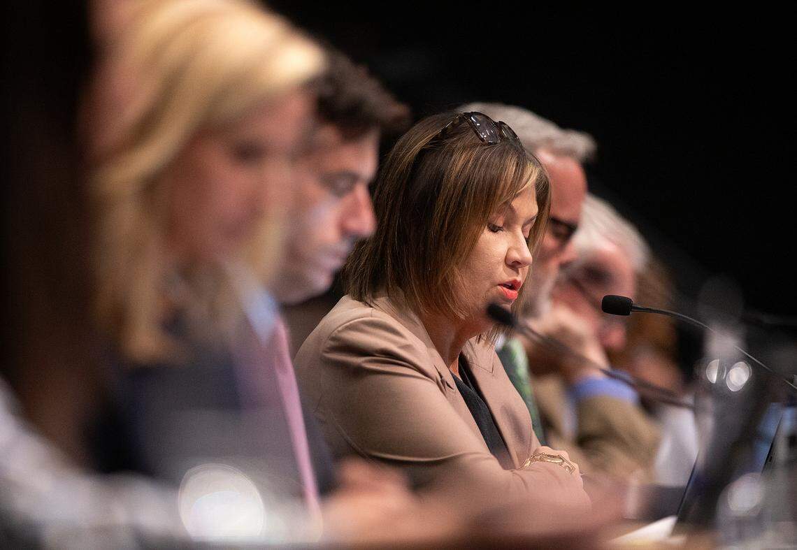 Kellie Blue, chair of the UNC System Board of Governors’ University Governance committee, speaks during a meeting on Wednesday, April 17, 2024, in Winston-Salem, N.C.