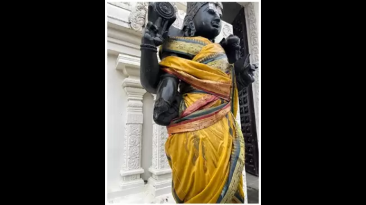 The Dvarapalaka statue at the Sri Venkateswara Temple of NC in Cary was vandalized early Sunday morning. The statue represents a warrior deity often found at the entrance of temples.