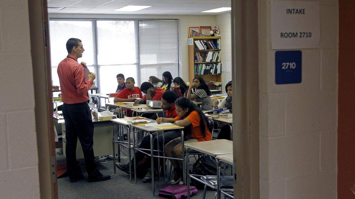 A math class underway at Athens Drive High School in Raleigh in 2014.