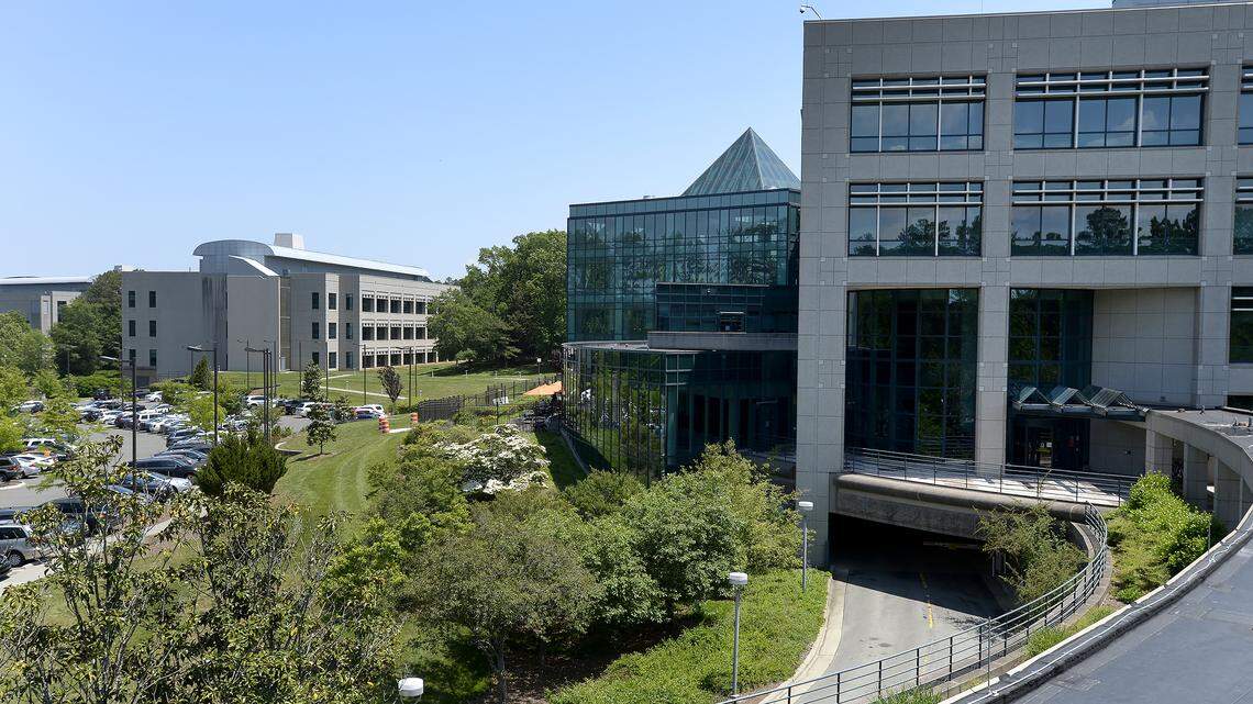 One of the buildings making up the sprawling Parmer RTP campus off of T.W. Alexander Drive in the Research Triangle Park, N.C. Friday, May 11, 2019. Shattuck Labs, which has the largest investment deal so far in 2020, rents lab space there.