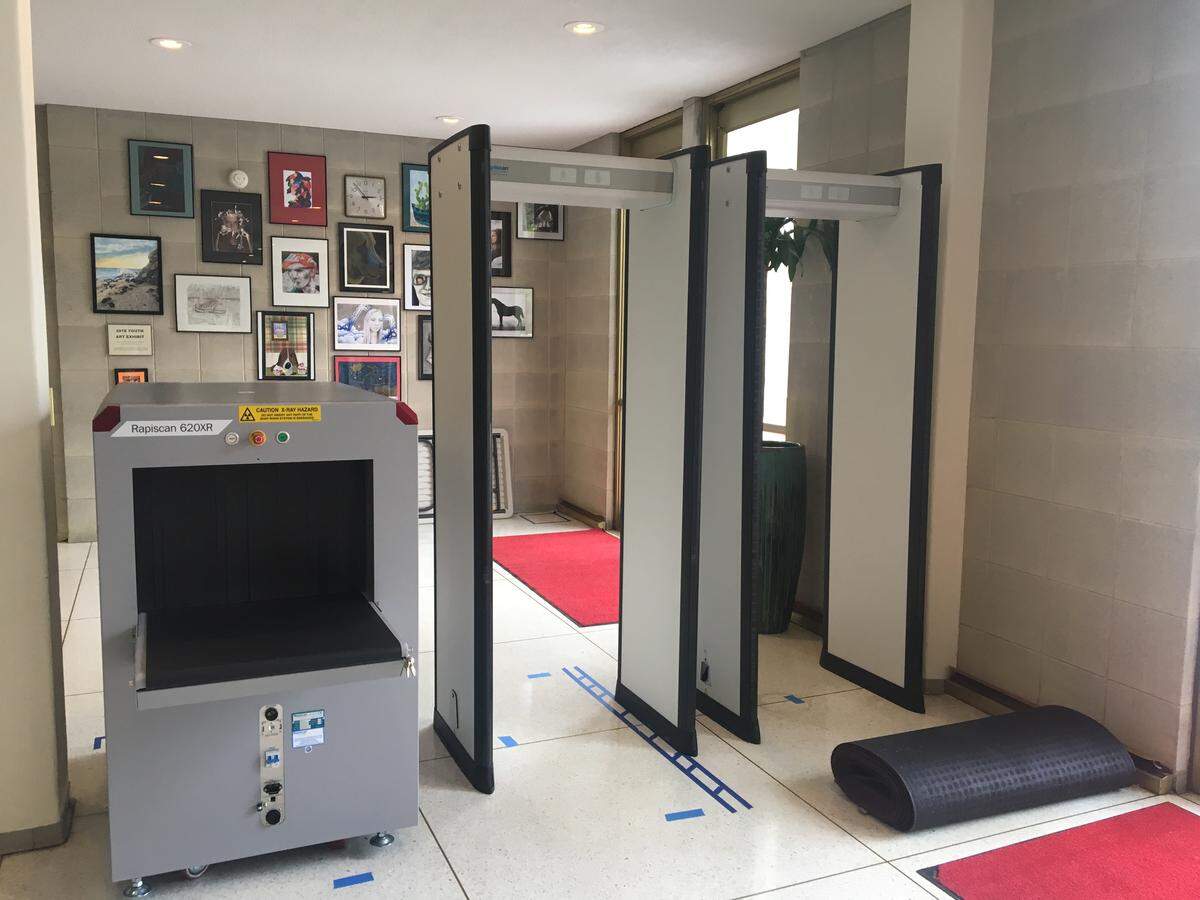 Metal detectors and x-ray machines start to be installed in the Legislative Building on Monday, April 9, 2018.