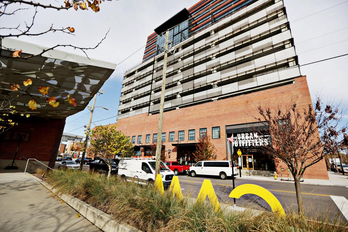 Urban Outfitters in The Dillon opens up to Hargett Street across from CAM’s grand canopy but there’s no interaction between the buildings, such as a pedestrian walkway to approach CAM.