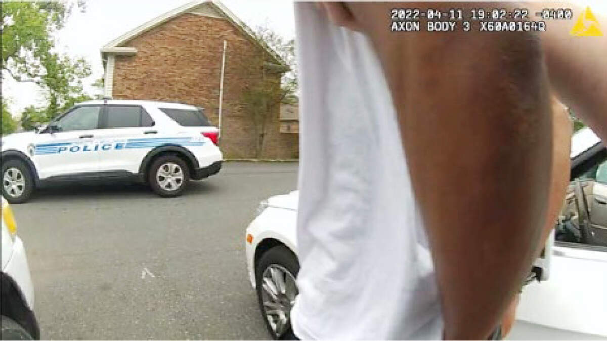 A screenshot from police body-worn footage shows the arrest of Kevin Williams in 2022.
