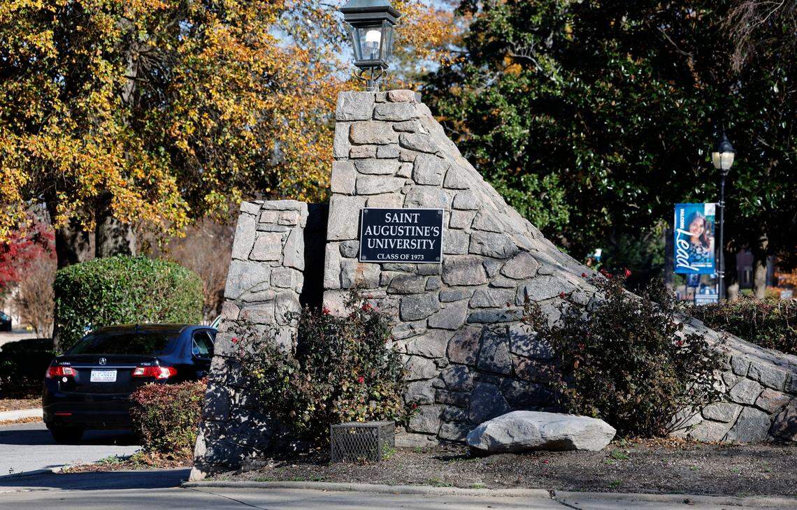 An entrance to St. Augustine’s University on Oakwood Ave. in Raleigh, N.C., photographed Tuesday, Dec. 5, 2023.