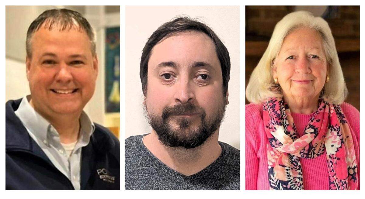 Orange County Schools Board of Education candidates: Incumbent Will Atherton (from left), challenger Brian Edwards, and incumbent Anne Purcell.