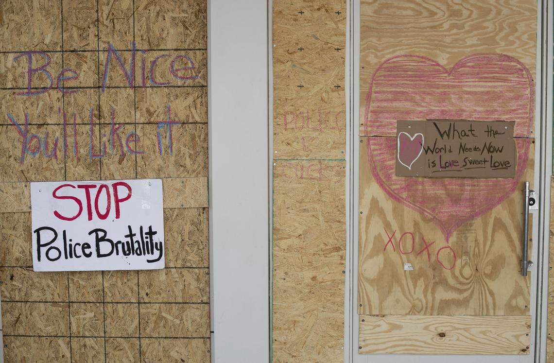 Cooper’s Barbeque on S. Wilmington Street has boarded up their business, and left these messages on Monday, June 1, 2020. Businesses in Raleigh, N.C. were damaged during protests over the weekend.