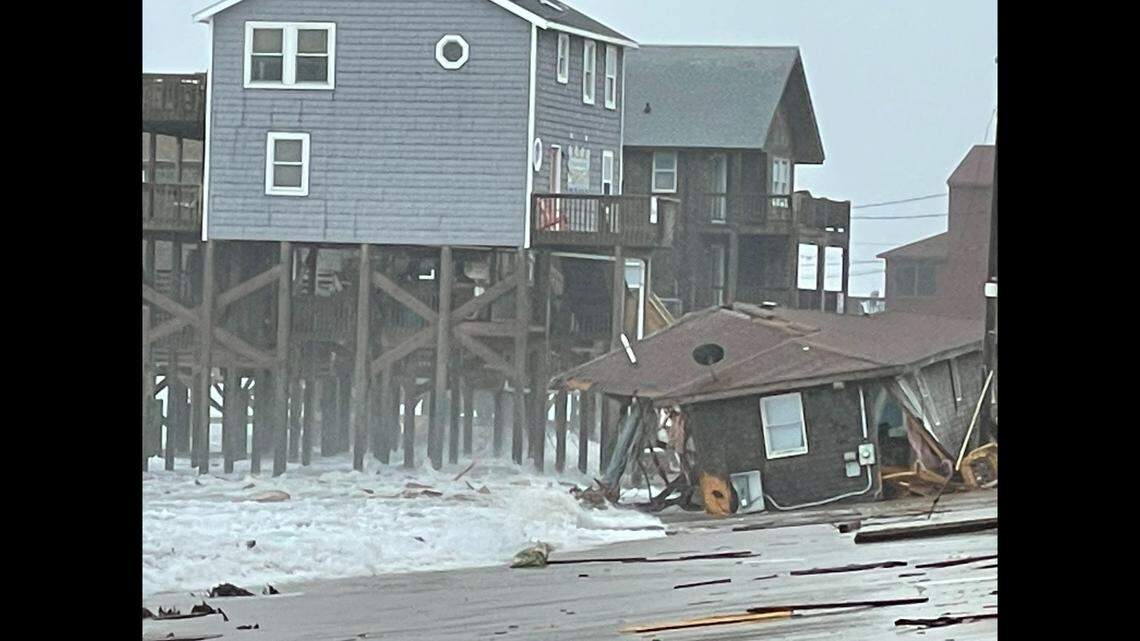 A home on North Carolina’s Outer Banks has collapsed into the surf and is spreading construction debris along Cape Hatteras National Seashore, according to the National Park Service.