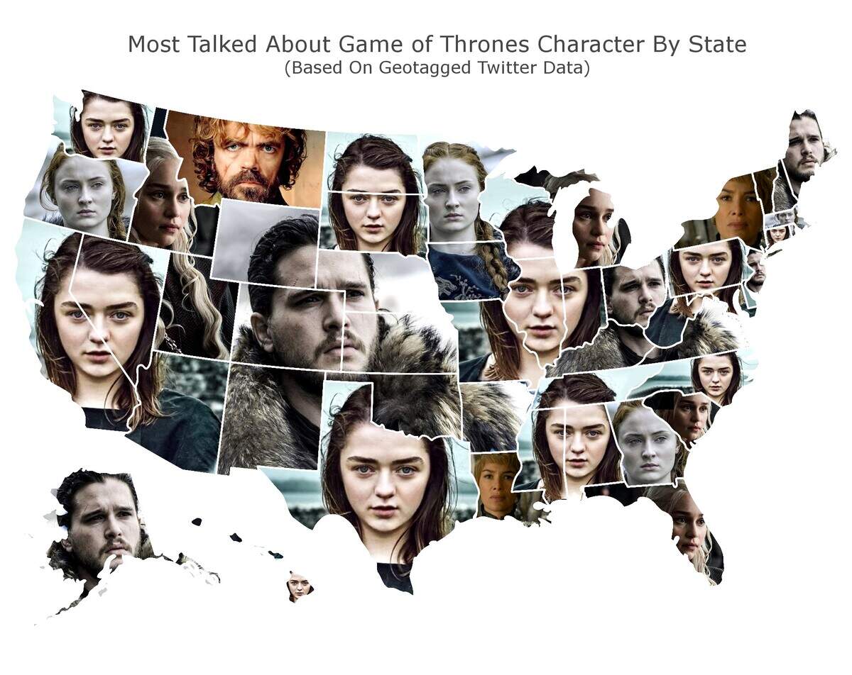 A project by DaringPlanet.com found that Arya is the most popular (or at least most talked about) “Game of Thrones” character in North Carolina.