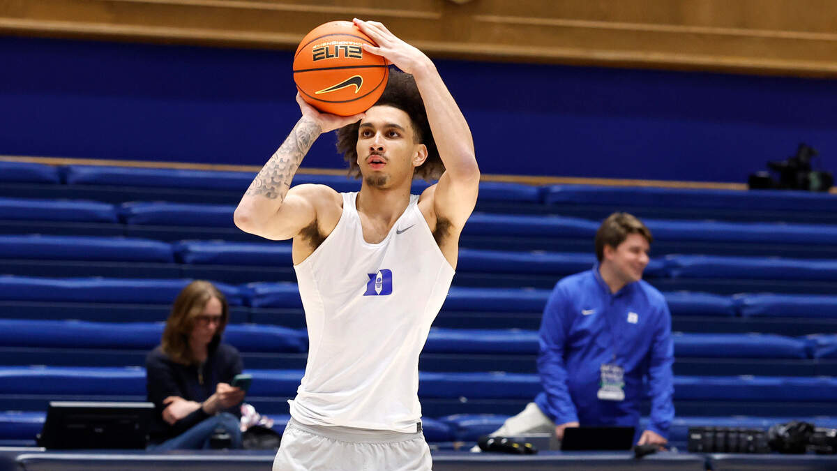 Duke’s Tyrese Proctor warms up before the Blue Devils game against Wake Forest at Cameron Indoor Stadium in Durham, N.C., Monday, March 3, 2025.